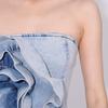 2025 Spring Trend: Sexy Short Denim Dress with Tube Top & Ruffled Floral Design