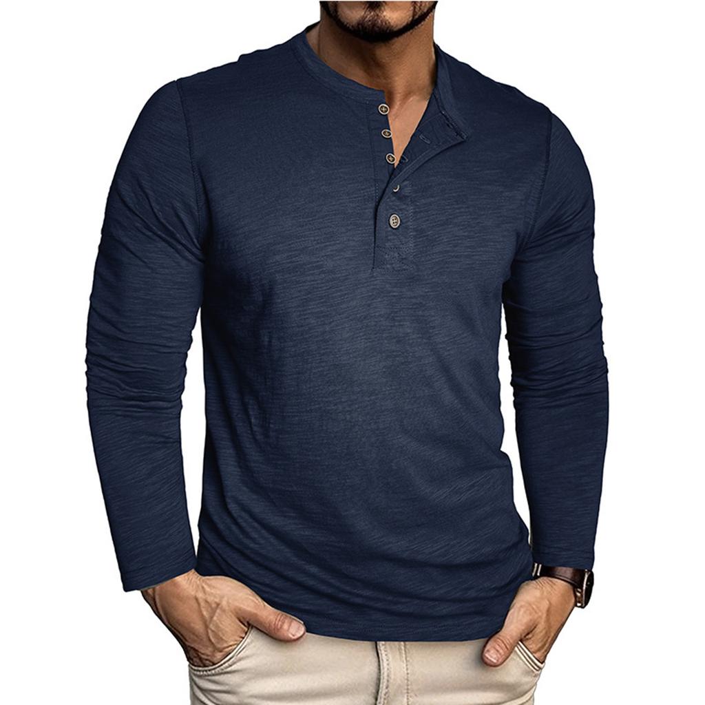 Men's Solid Color Button Lapel Long Sleeve Top Men's Casual Fashion Long Sleeve Top