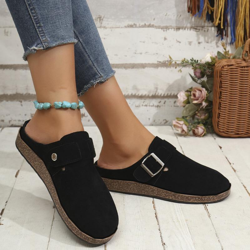 Large size casual retro thick-soled half slippers women's autumn wear large size lazy one-pedal slippers