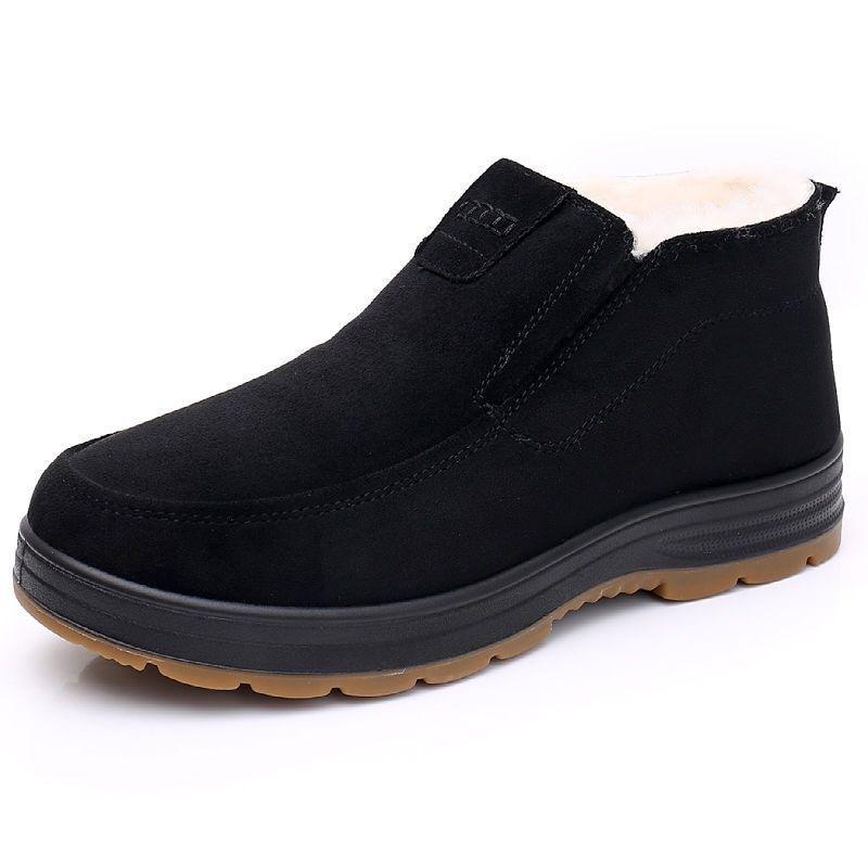 Winter Warm Snow Boots for Men Water Resistant Non-Slip Short Ankle Booties With Faux Fur Lining Men's Comfortable Work Sneakers Walking Loafers Shoes