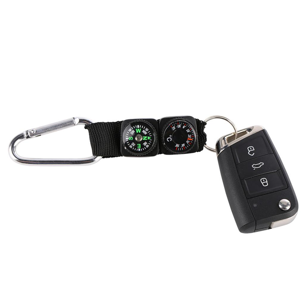 Multifunction Waterproof Mini Portable Thermometer Compass Key Ring for Outdoor Camping Hiking