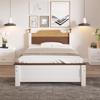 Cama de Solteiro, Estrutura de Madeira de Pinus com Perna Central, Cama Juvenil, Cama de Adulto, com Cabeceira e Pés feitos de MDF, Color-Blocking, Branco, 90x200 cm