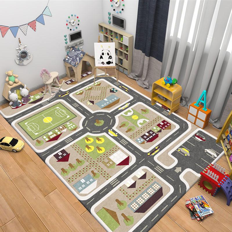 Kids Car Park Theme Crawling Carpets for Living Room Decoration Kids Bedroom Home Decor Sofa Carpet Non Slip Area Rug Floor Mat