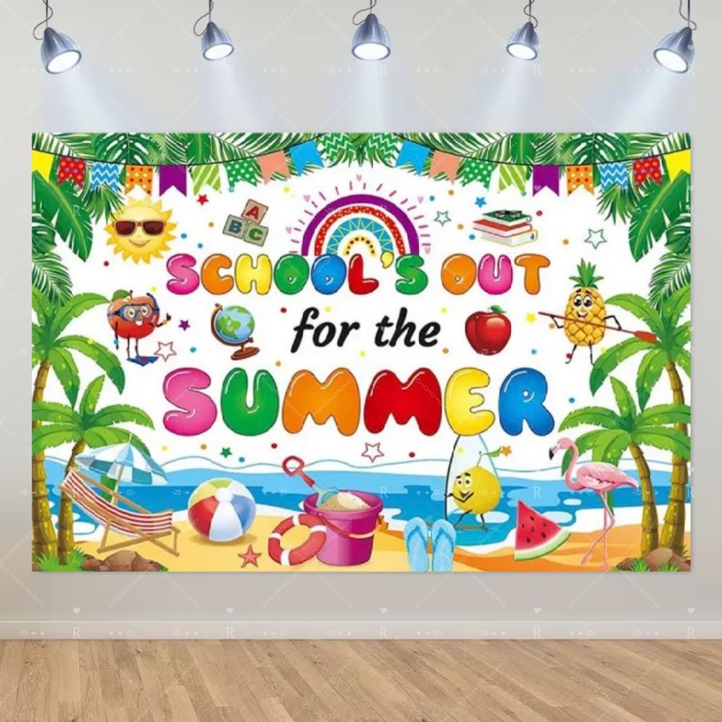 School's Out for Summer Theme Background Summer Pool Party Decoration Backdrop Baby Shower Props Photography Banner Supplies
