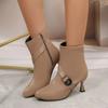 Winter New Metal Buckle Decorative Stiletto High Heels Fashion Boots Side Zipper Anti slip Wear resistant High Heels