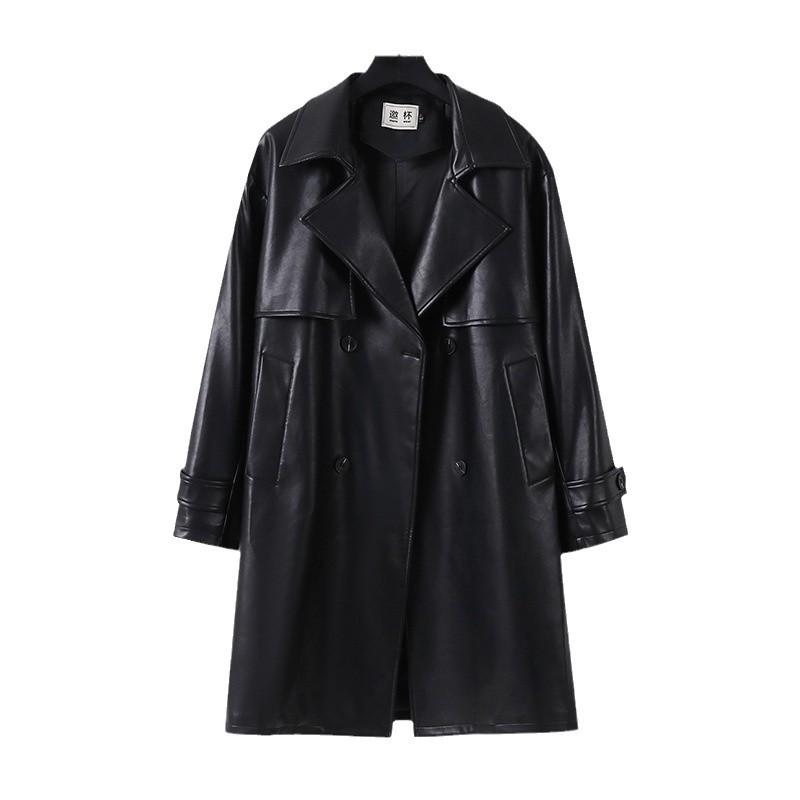 Men's Plus Size High-End PU Leather Knit Trench Coat - Korean Style, Loose, Casual, Spring/Autumn.