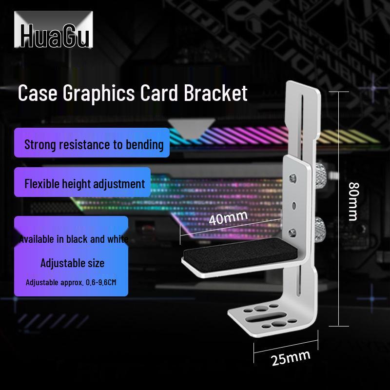 Adjustable GPU Support Riser Bracket with 12CM Fan Slot for Fish Tank Case