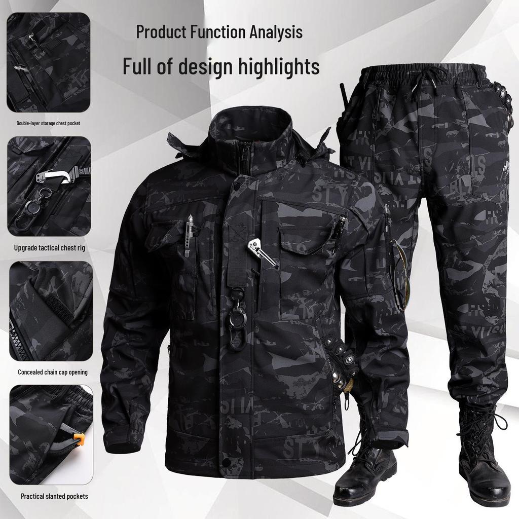 Men's Durable Waterproof Camouflage Jacket & Pants Set - Breathable Workwear for Spring & Autumn Outdoor, Tactical, and Mountaineering Use
