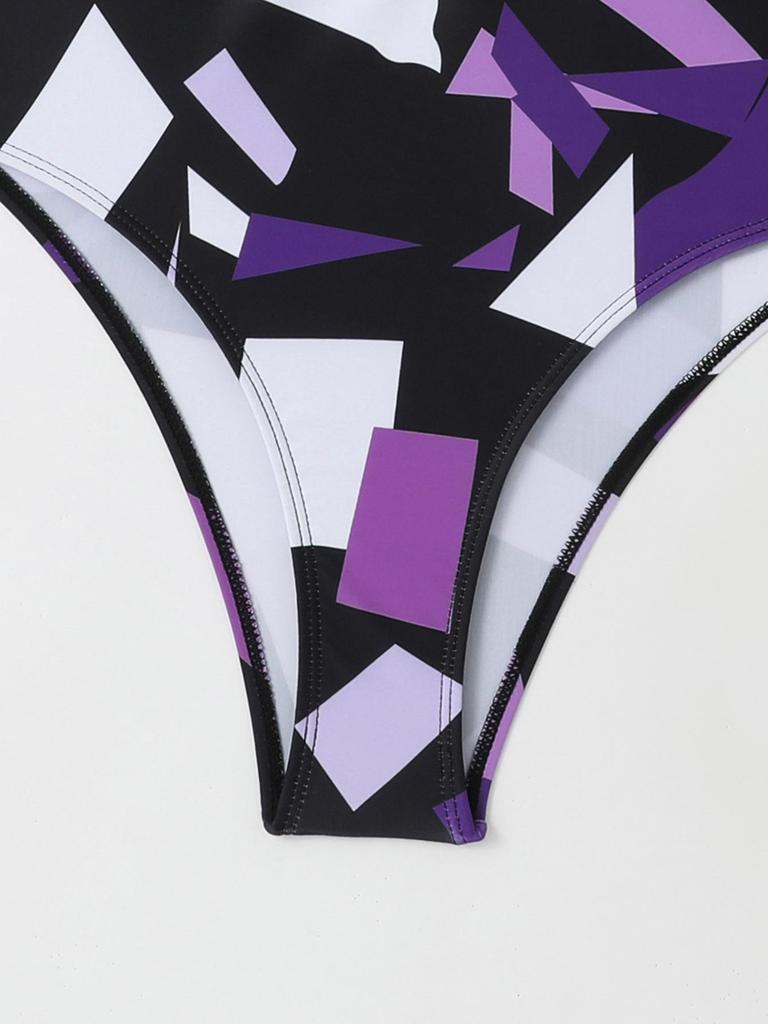 2024 Geometric Print Long Sleeve One-Piece Swimsuit for Women