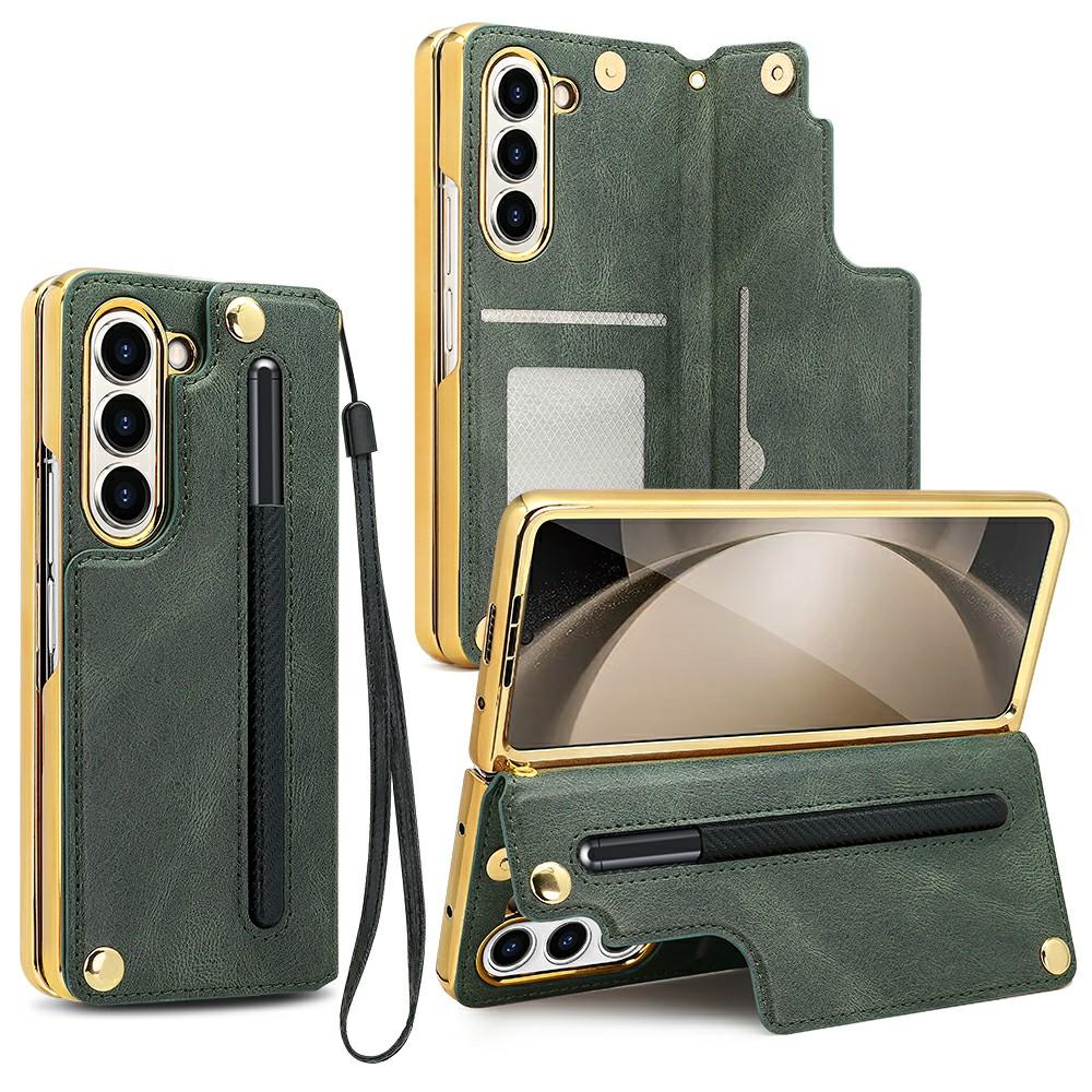 For Samsung Galaxy Z Fold6 5G Case RFID Blocking Card Slot PU+PC Kickstand Phone Cover with Stylus Holder