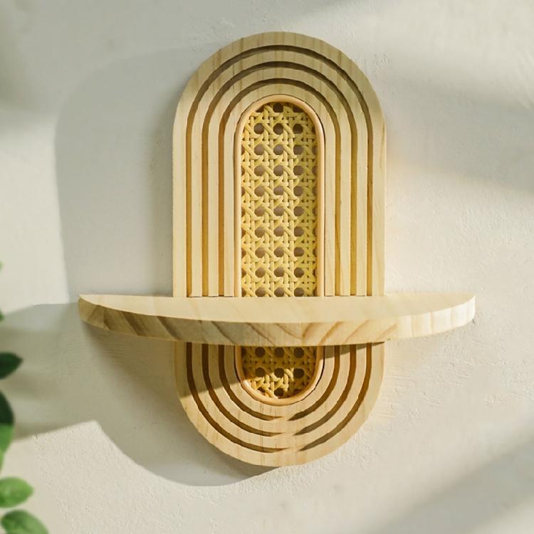 Rattan Wall Shelf Handmade Floating Shelves Bohemians Wall Decors Wood Wall Mounted Storage Shelves for Living Room Nursery