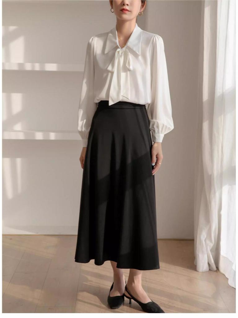 Women's Professional Chiffon Bow Shirt - Long Sleeve White Formal Top for Workplace and Interview