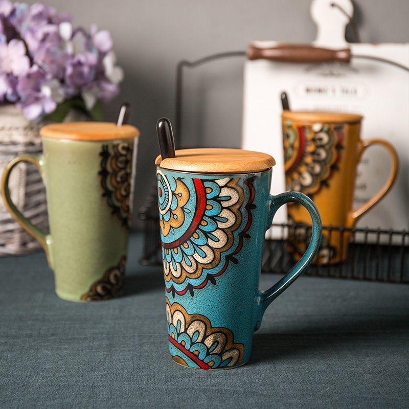 Nordic Style Large Ceramic Mug with Spoon and Lid – Creative & Personalized Coffee Cup