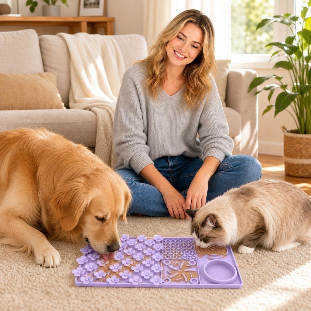 Slow Feeder Mat for Pets Interactive Feeding Puzzle Mat Durable Non-Toxic Material Easy To Clean Portable Size for Cats Dogs