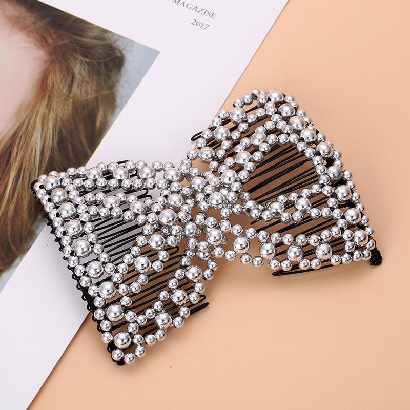 Women DIY Hair Accessories Pearl Beaded Elastic Hair Claw Hairpin Magic Comb Up-Do Hairstyle Bun Maker Tool Ponytail Hairdo Wolf