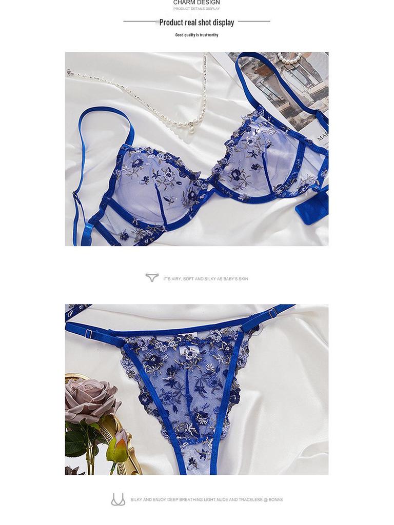 Ultra-Thin Lace Embroidered Lingerie Set - Sexy European & American Style Bra and Panties