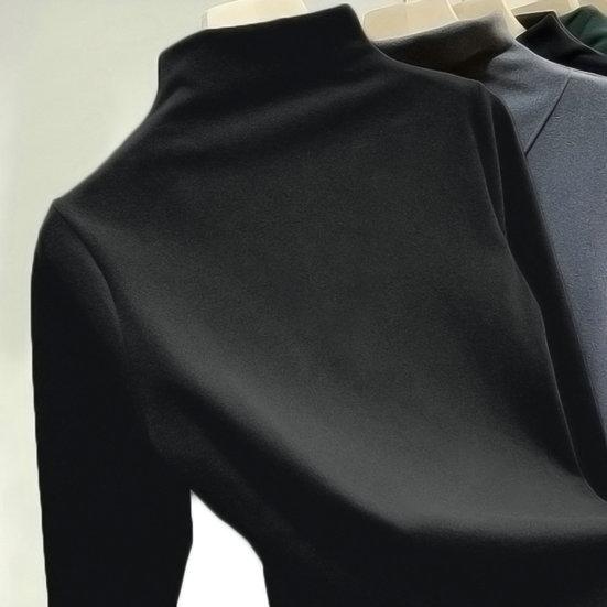 Half High Collar Long Sleeves Slim Fit Bottoming Blouse Autumn Winter Thickened Fleece Lined Pure Color Thermal Top Daily Clothing