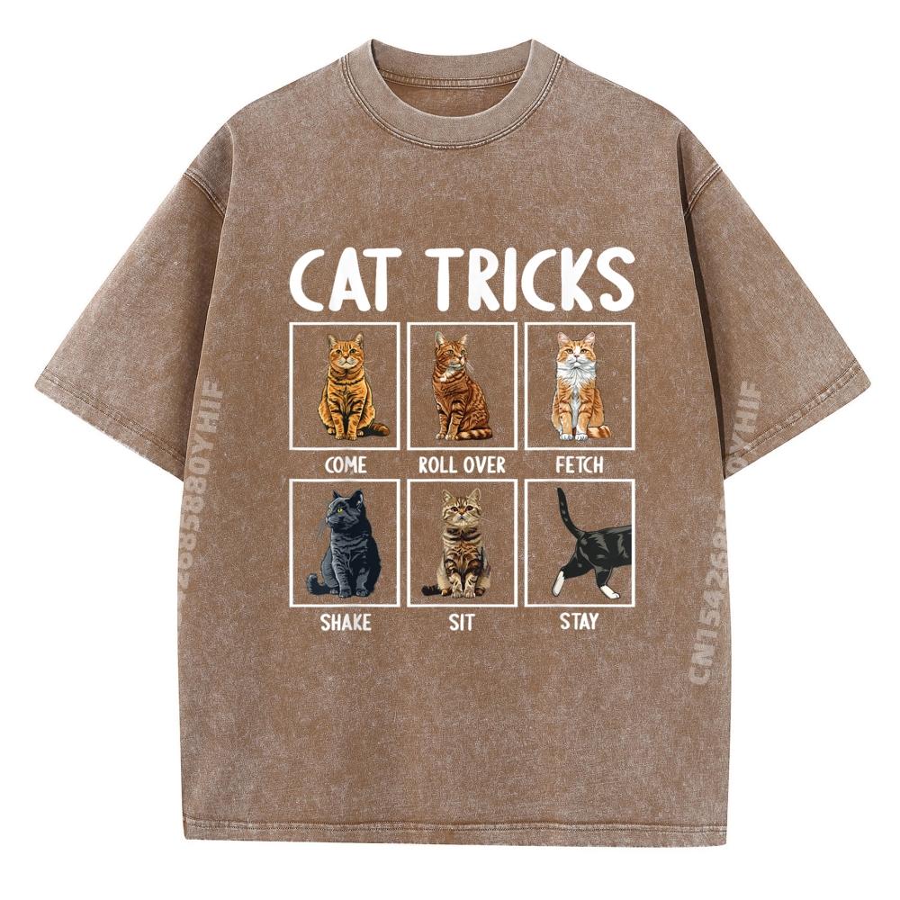 Cats Funny Cat Tricks Graphic T Shirts High Quality Adult Clothes Retro Washed Tops Tees Memorial Day