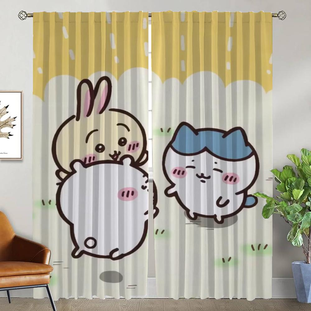 

Домашний интерьер Шторы 2 шт Chiikawaes Хэллоуин украшения Разделение Окно Шторы для комнаты 2 Панельные абажуры Гостиная Кухня W50xH70cmx2pcs-CL