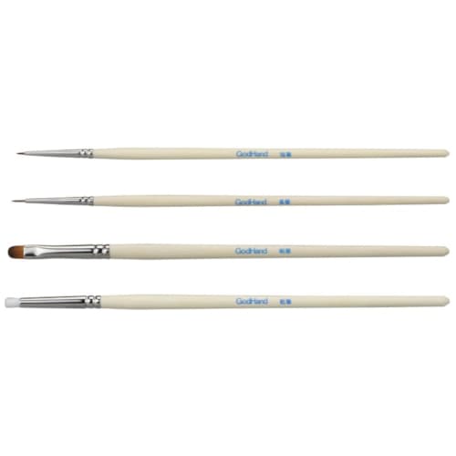 GodHand Shinfude Sennin Brush Set of 4 (Short Brush, Long Brush, Sail Brush, Dry Brush) GH-BRSP-SN-SET Painting Brushes for Plastic Model Painting, Wh
