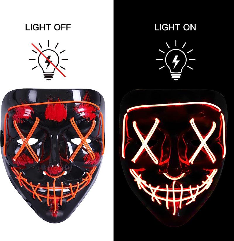מסכת פנים רפאים עם נורות LED מהבהבות להאלווין, למסיבות מסכות ומסיבות אימה