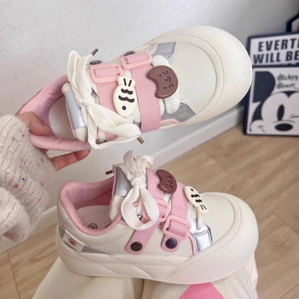Cute Big Head Pink Bread Shoes Milk Fufu Platform Puff Shoes New Board Shoes Versatile Student White Shoes