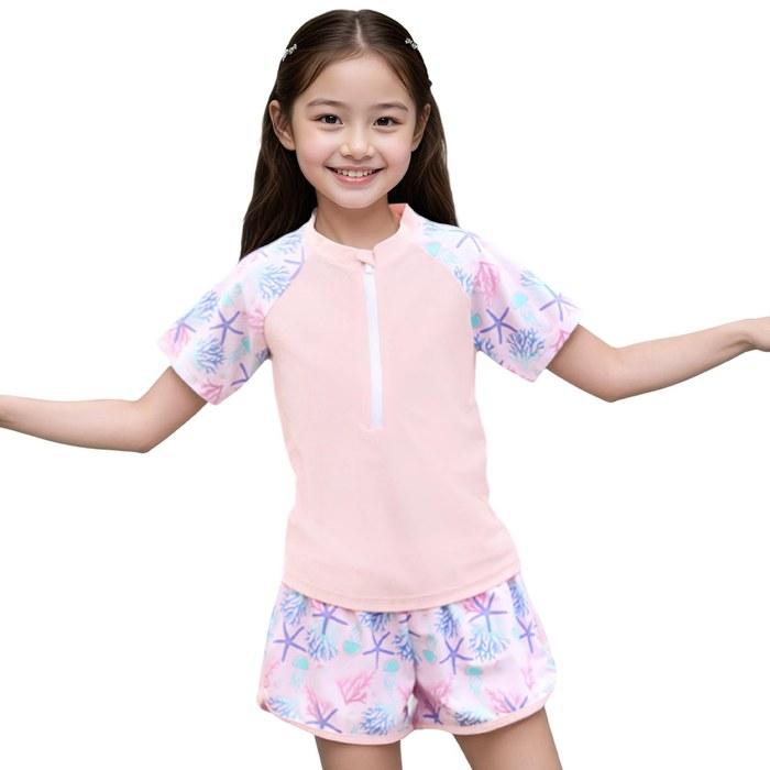 [Formemory] Swimsuit Girls Separate 2-Piece Junior Swimsuit Short Sleeve Kids Swim Pants School Elementary School Swimwear Kids Girls Upper