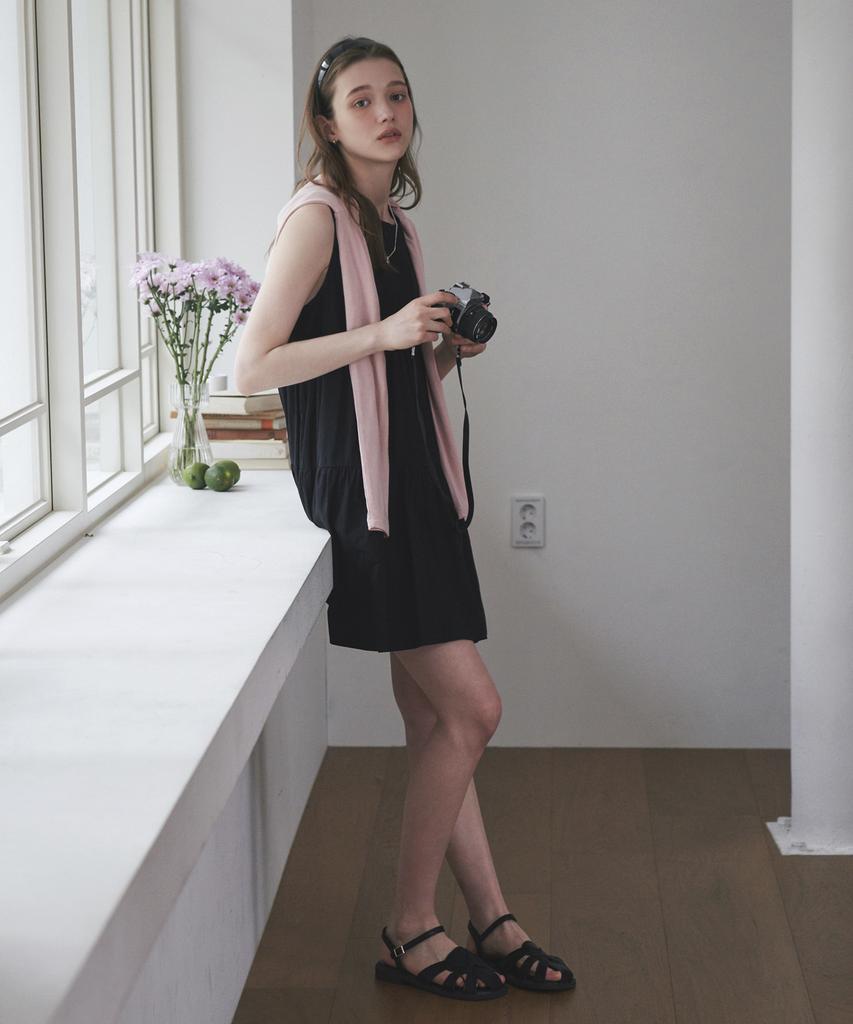 BELLOL Tiered Shirred Mini Dress Black
