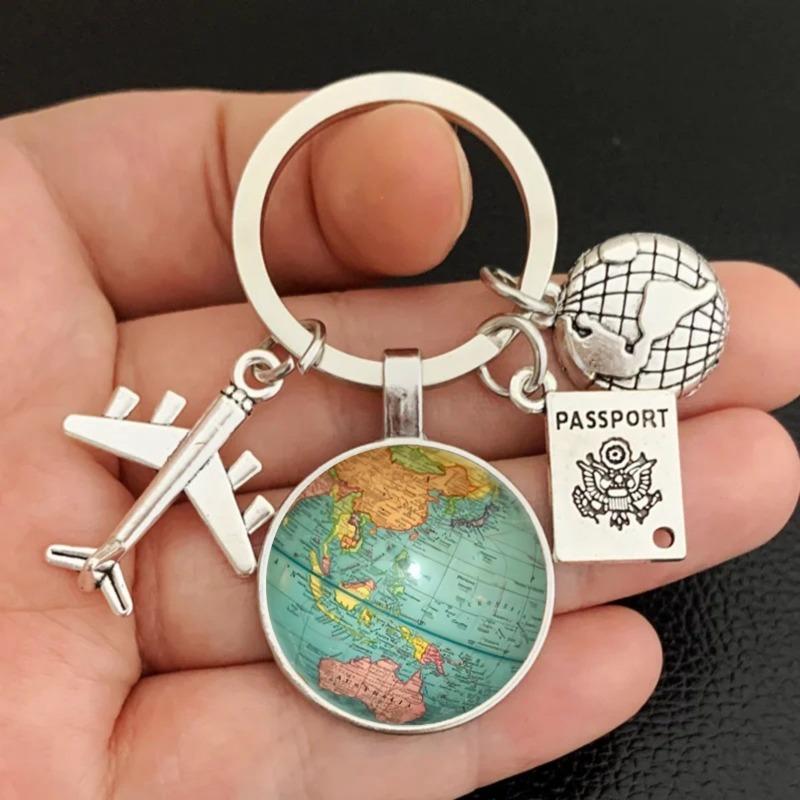 1PC Travelling Keyring Plane Passport Earth Keychain Accessories Traveler Gift