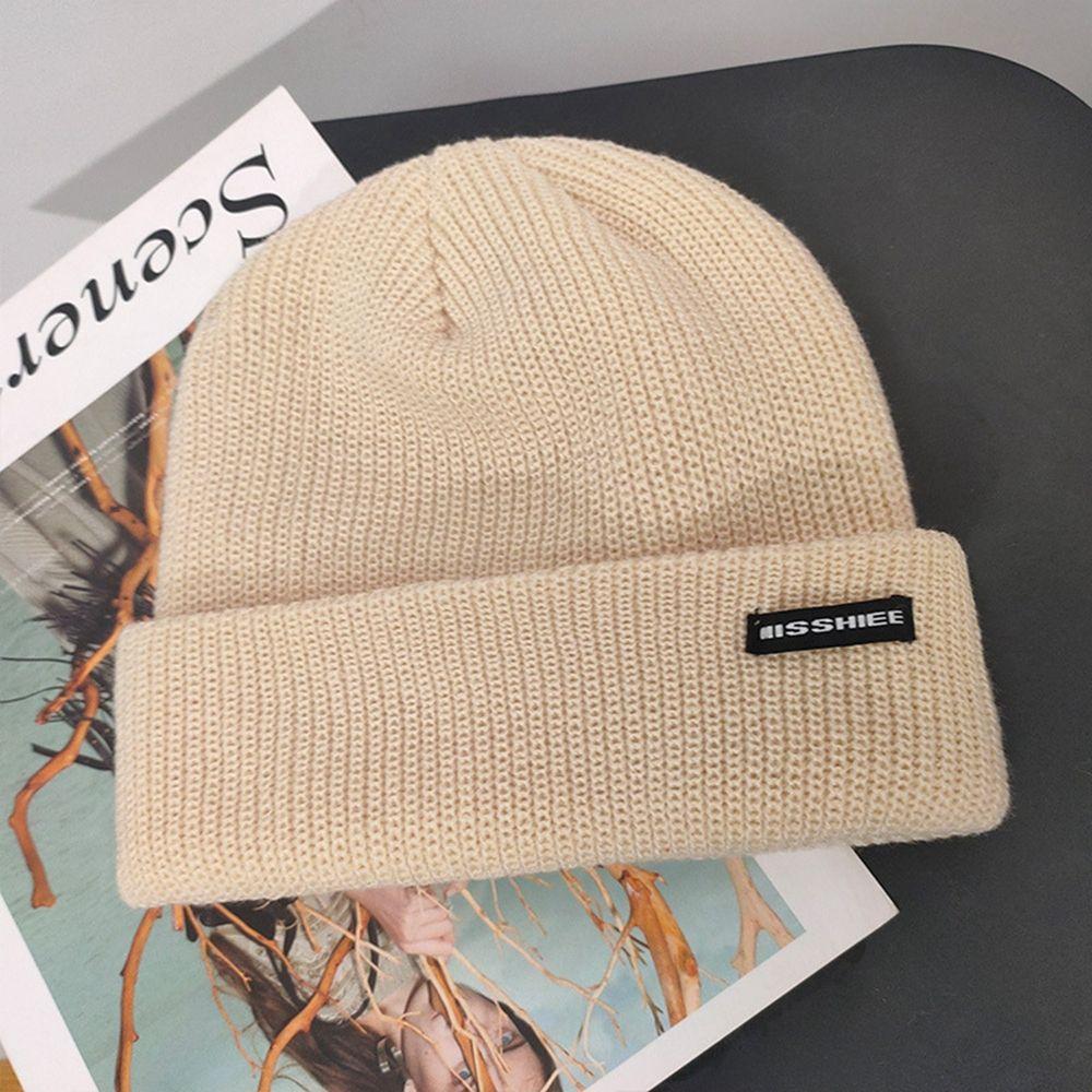 Tag Winter Colth Skullies Stripe Korean Style Caps Wool Hat Letter Knitted Hat Women Woolen Beanies