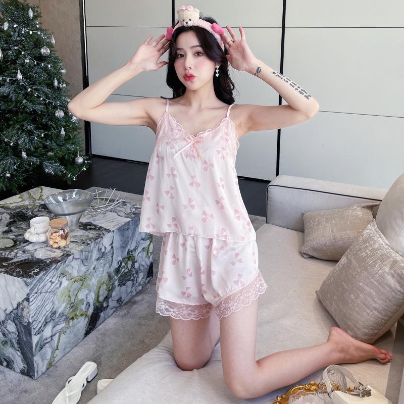 New sexy pajamas women's ice silk summer sexy cute princess style suspender shorts thin loungewear