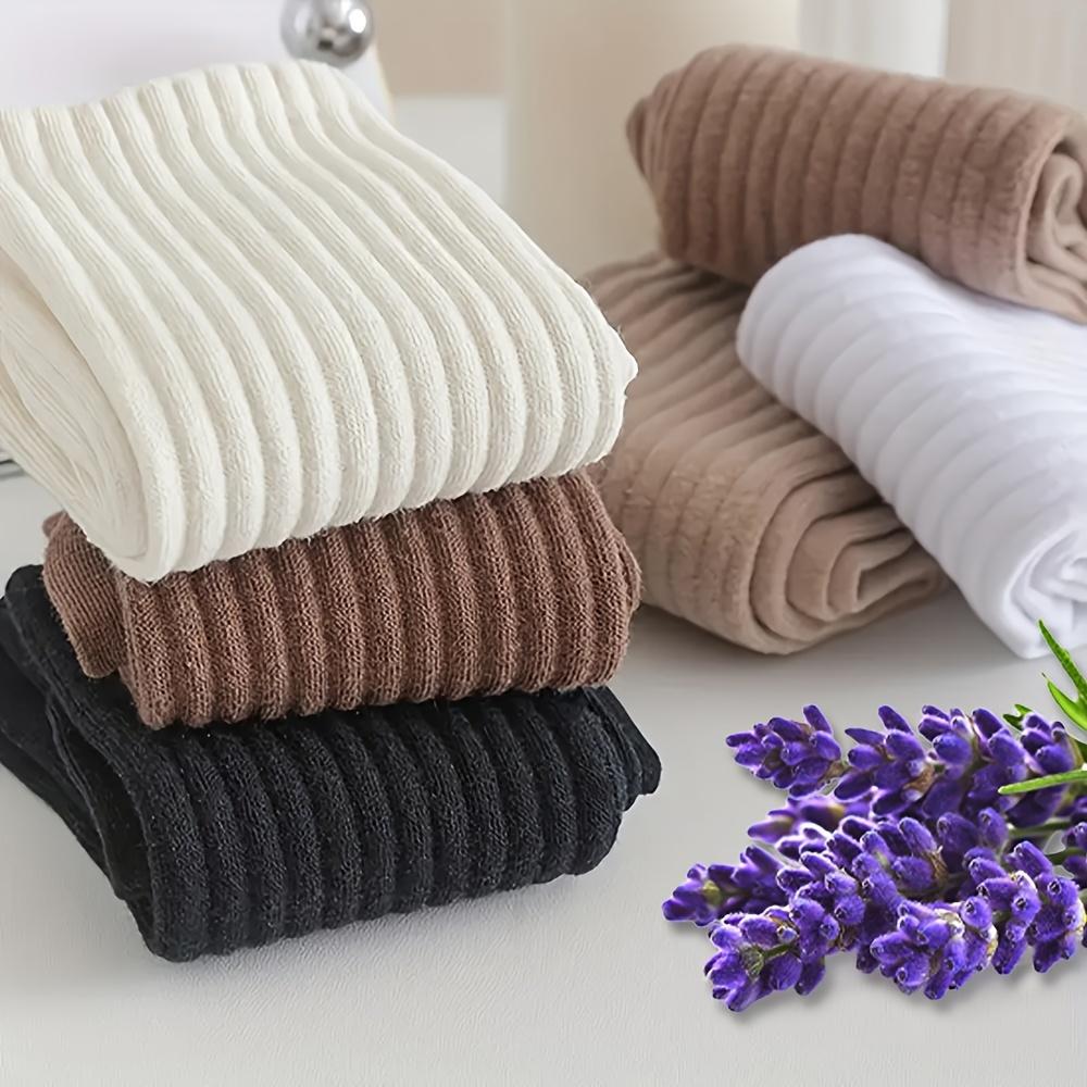6 Pairs of Women's Solid Color Vertical Stripe Casual Style, Suitable for Casual Wear, Very Minimalist and Breathable Socks