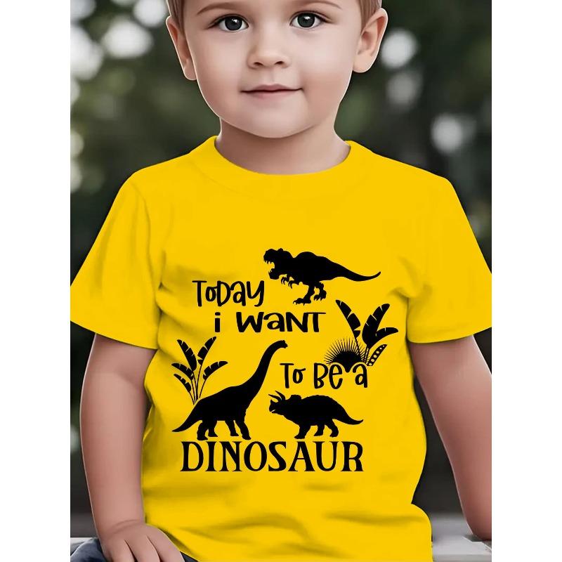 European Size Boys Round Neck Short Sleeved T Shirt with Dinosaur Pattern Print