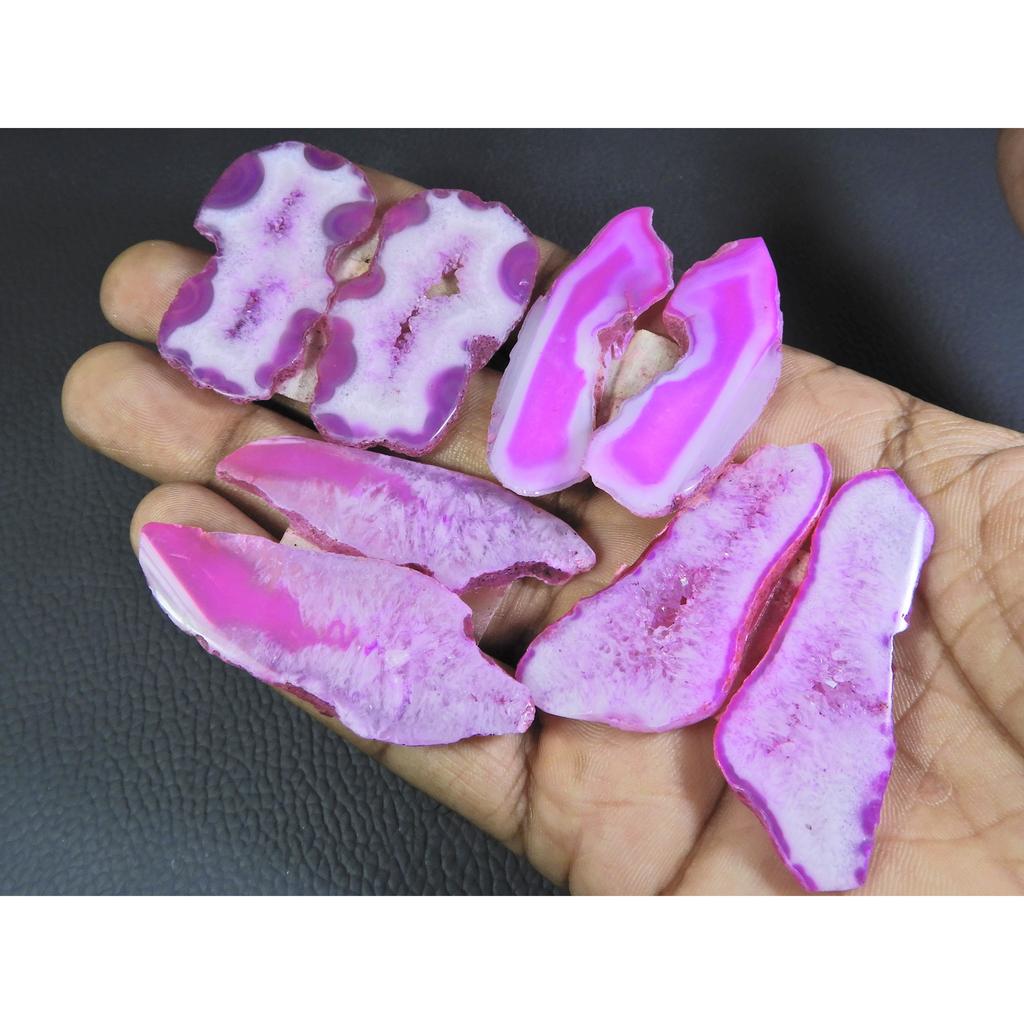 Dyed Slice Druzy Agate Matched pair Cabochon Loose Gemstone 4Pair Lot 298Cts A-725