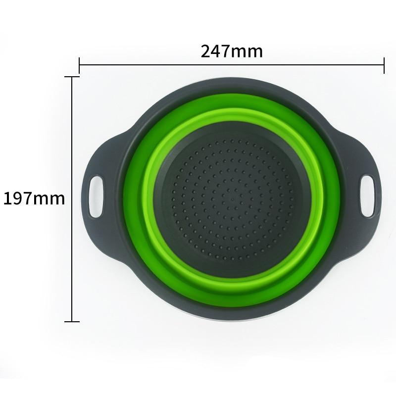 Creative Green Silicone Round Folding Vegetable Fruits Washing Drain Basket Colander Strainer Collapsible Drainer Kitchen Tool