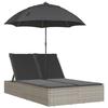 VidaXL Chaise longue double avec coussins et parasol gris clair rotin, transat, lit de jour d'extérieur, lit de jour de 368086
