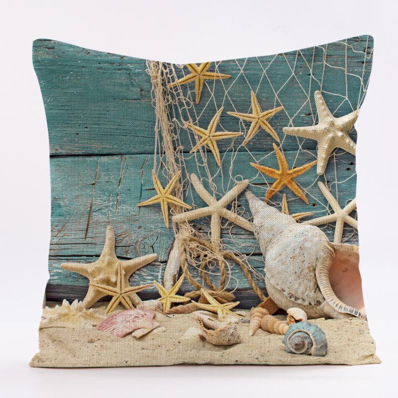 Sofa Pillow Cushion Linen Pillowcase Ocean Shell Series Starfish Pillowcase Car Backrest