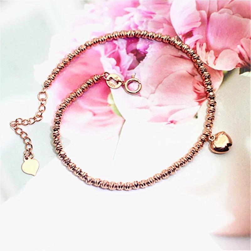 Rose Gold-Plated Purple Gold Bracelet 585 Color Gold Simple Round Beads Shiny Exquisite Strawberry Jewelry