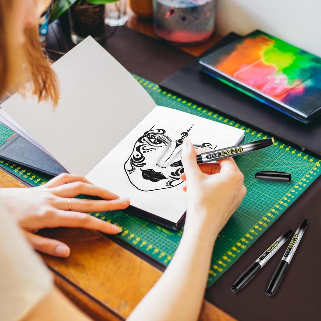 SFAIH Black Permanent Markers Bulk - 24 Pack, 1s Quick Dry, Non-Fading, Fine Point Permanent Pens for Plastic Glass Metal Wood Paper Stone, Office