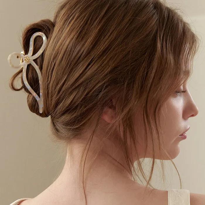 Marbling Curve Ribbon Hair Crow Clip HB2259