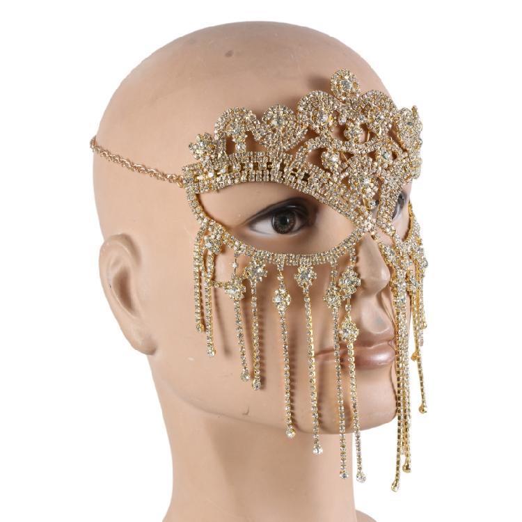 Indian Tassels Veil Mask for Face Women Rhinestones Face Mask Masquerade Dance
