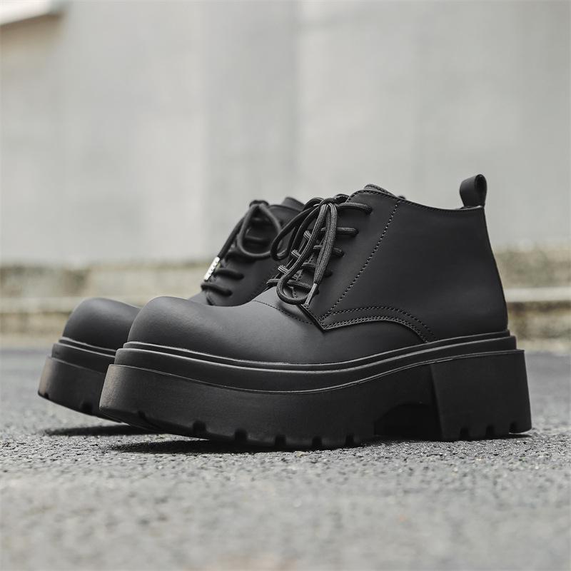 Big Head Derby Shoes Men'S High-Top Leather Shoes Thick-Soled Heightening Martin Boots Retro Warped Head Mid-Top Short Boots 18944-J