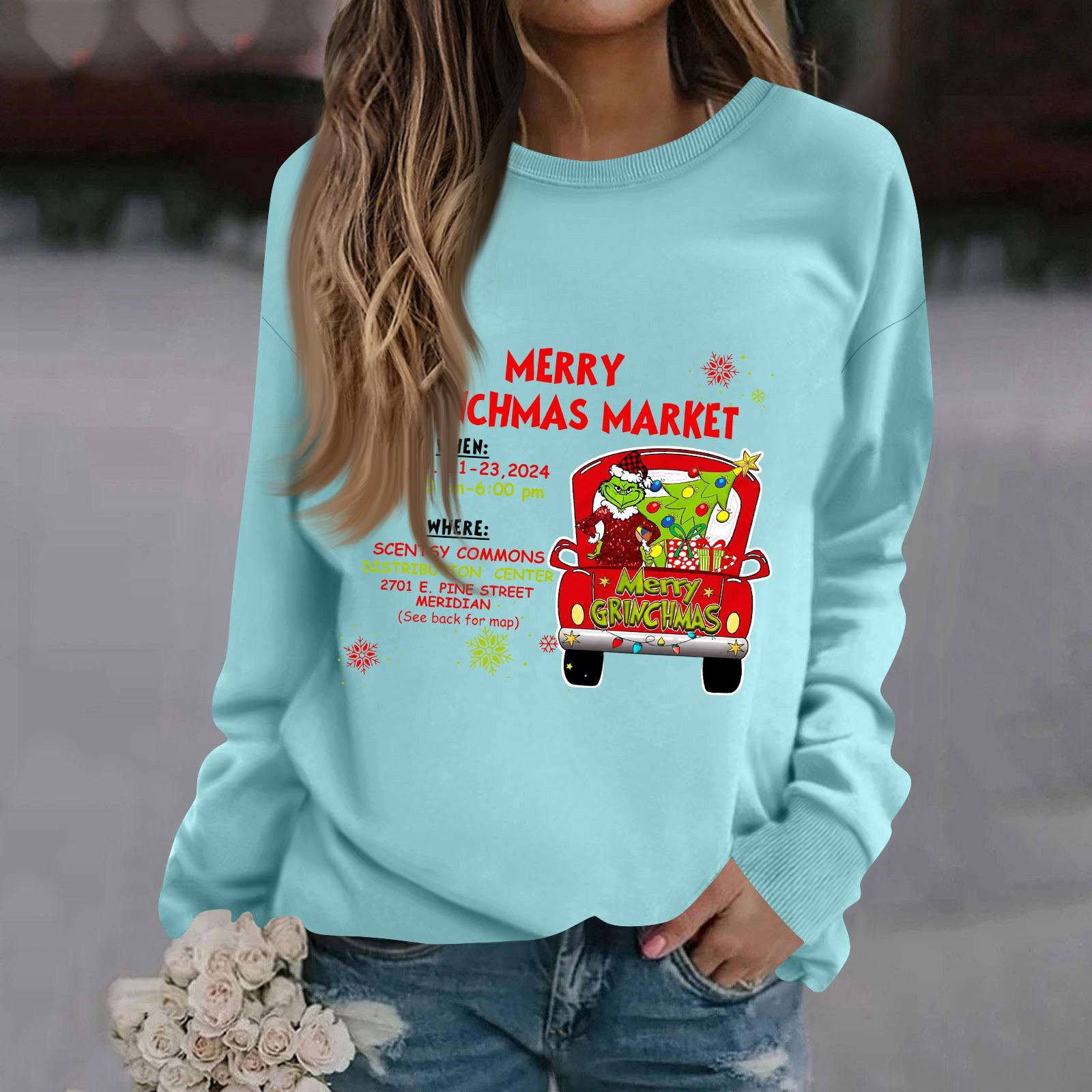 

Женская модная повседневная толстовка с длинным рукавом, однотонная, с рождественским принтом, с круглым вырезом L