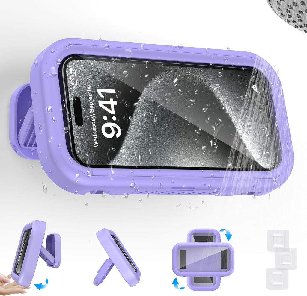 360 ° Rotatable Bathroom Waterproof Phone Case Bathroom Shower Drama Chasing Tool Kitchen Wall Hanging Lazy Person Bracket (Green)