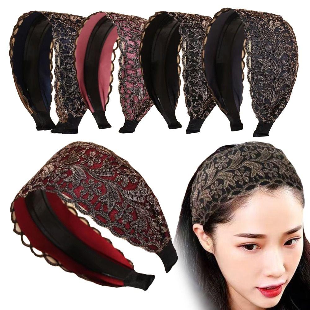 Flowers Lace Mesh Hair Band Wide Side Hollow Headwear Ins Women Lace Hairbands Girls
