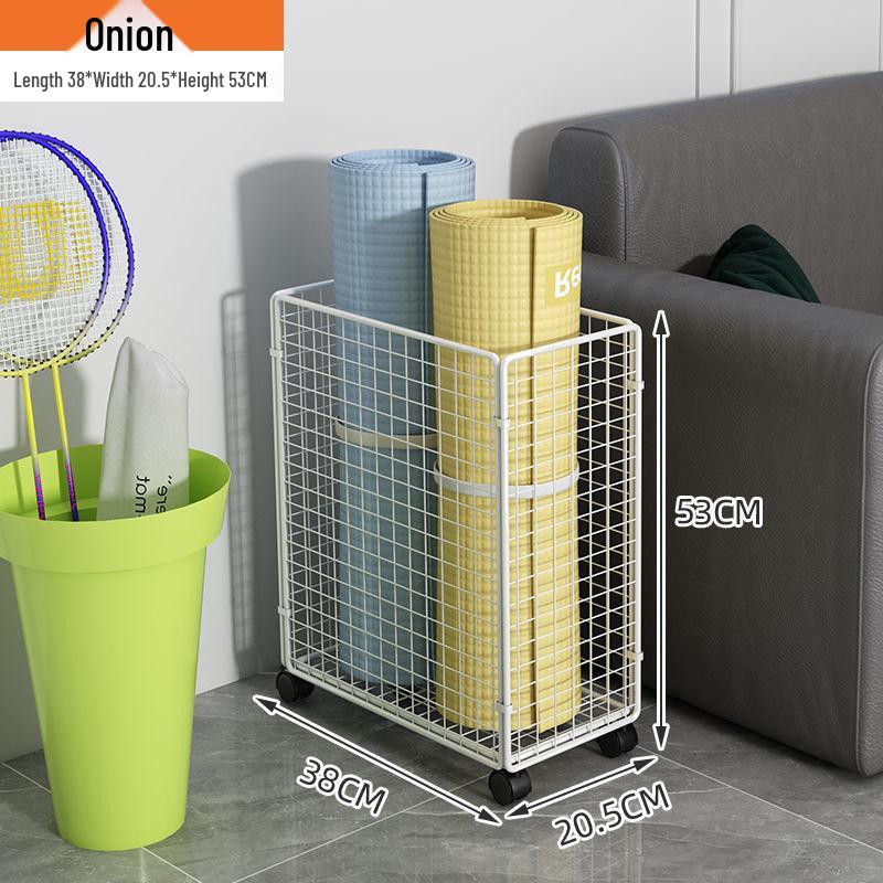 Beweglicher Yogamattenwagen mit schmalem Regal und Puppenaufbewahrungskorb