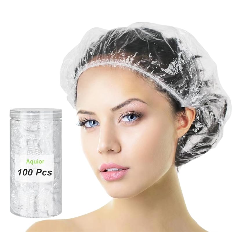 Aquior Shower Cap Disposable, 100 PCS Shower caps Large&Thick Waterproof Clear Plastic Elastic Hair Bath Caps For Women Kids Girls, Hotel and Hair