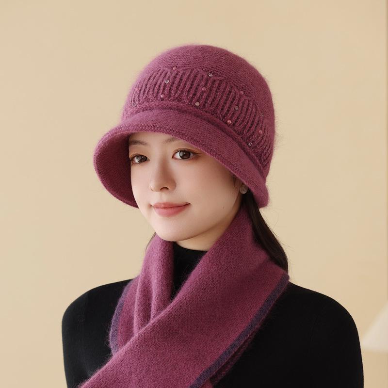 25 Autumn And Winter Warm Rabbit Fur Hat Women'S Middle-Aged And Elderly Cold-Proof Ear Protection Hat Fashionable Versatile Knitted Hat Big