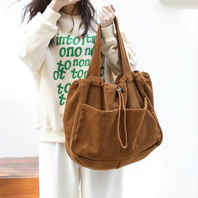 Semplice Casual Totes Adolescente Studenti Velluto Borsa a Tracolla Donna Grande Borsa con Coulisse Borse per la Spesa da Donna Borsa