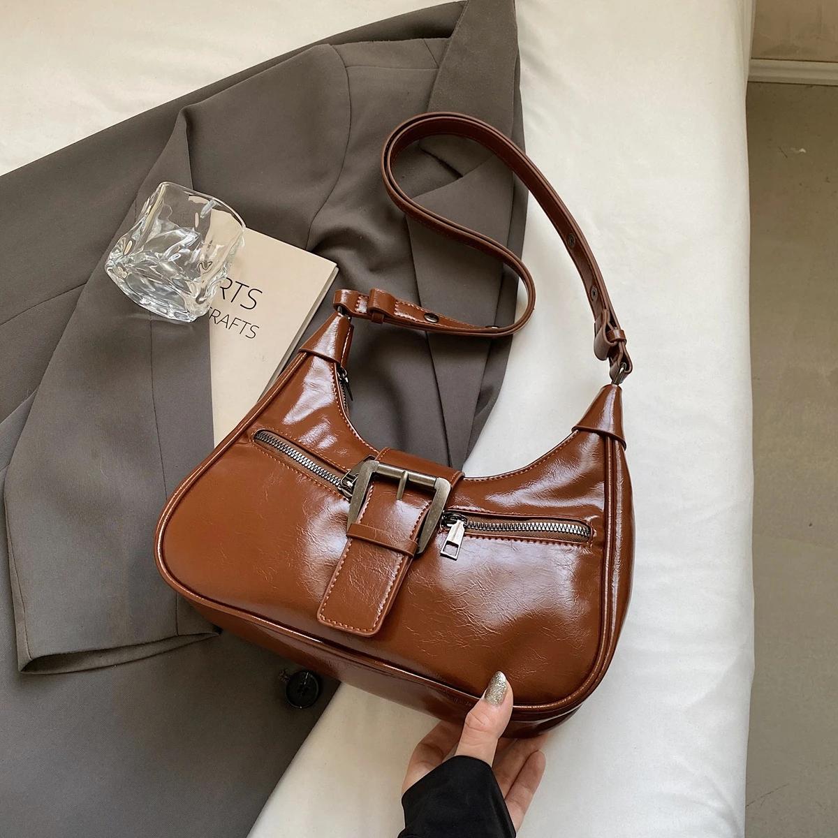 

2024 Зимний поясной дизайн Y2K ретро-дизайн маленькая сумка через плечо из искусственной кожи женские модные сумки новая трендовая сумка через плечо коричневый